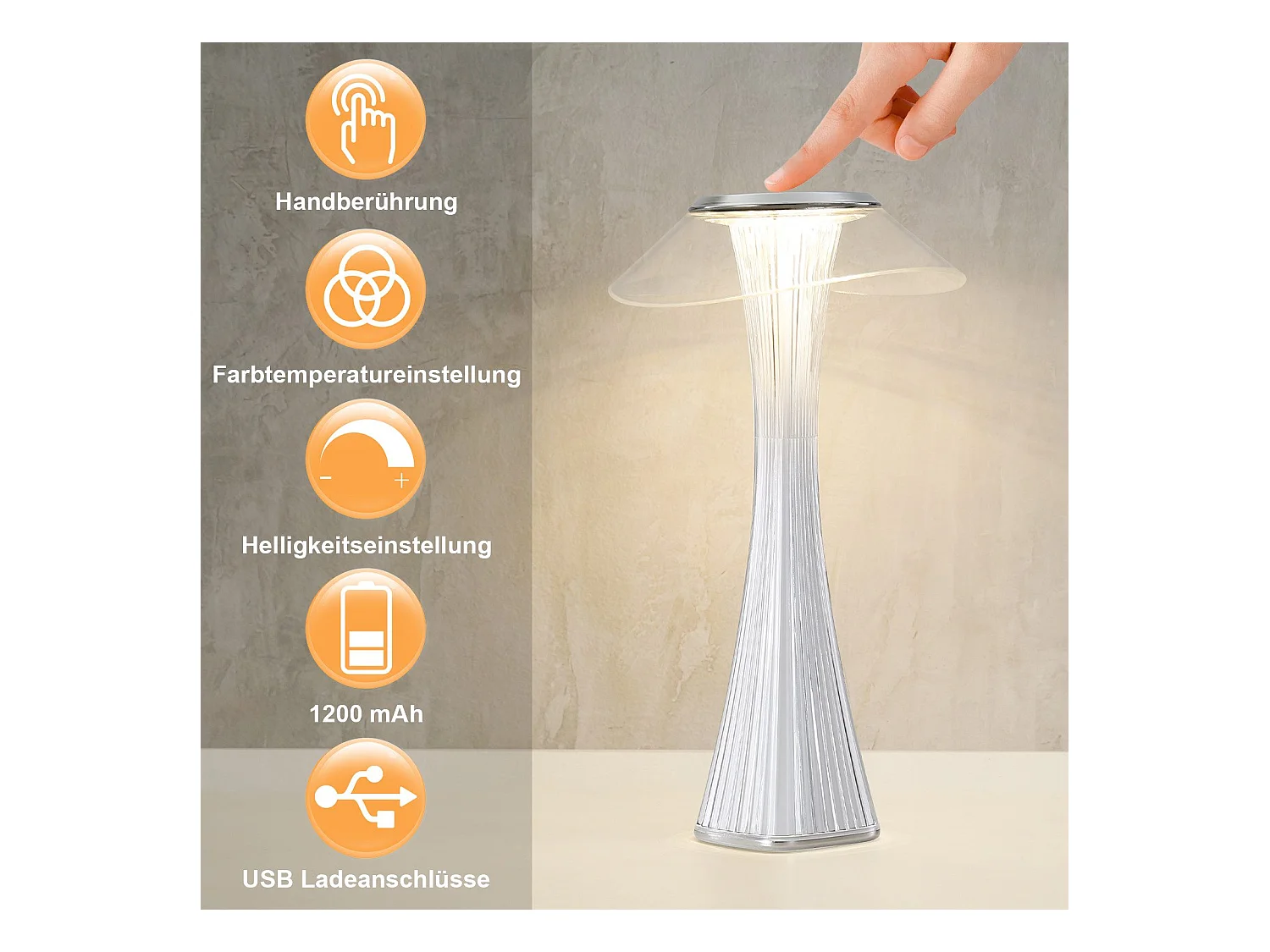 Lampe de chevet LED NETTLIFE tactile à intensité variable USB avec 3 niveaux de luminosité Lampe de table de chambre