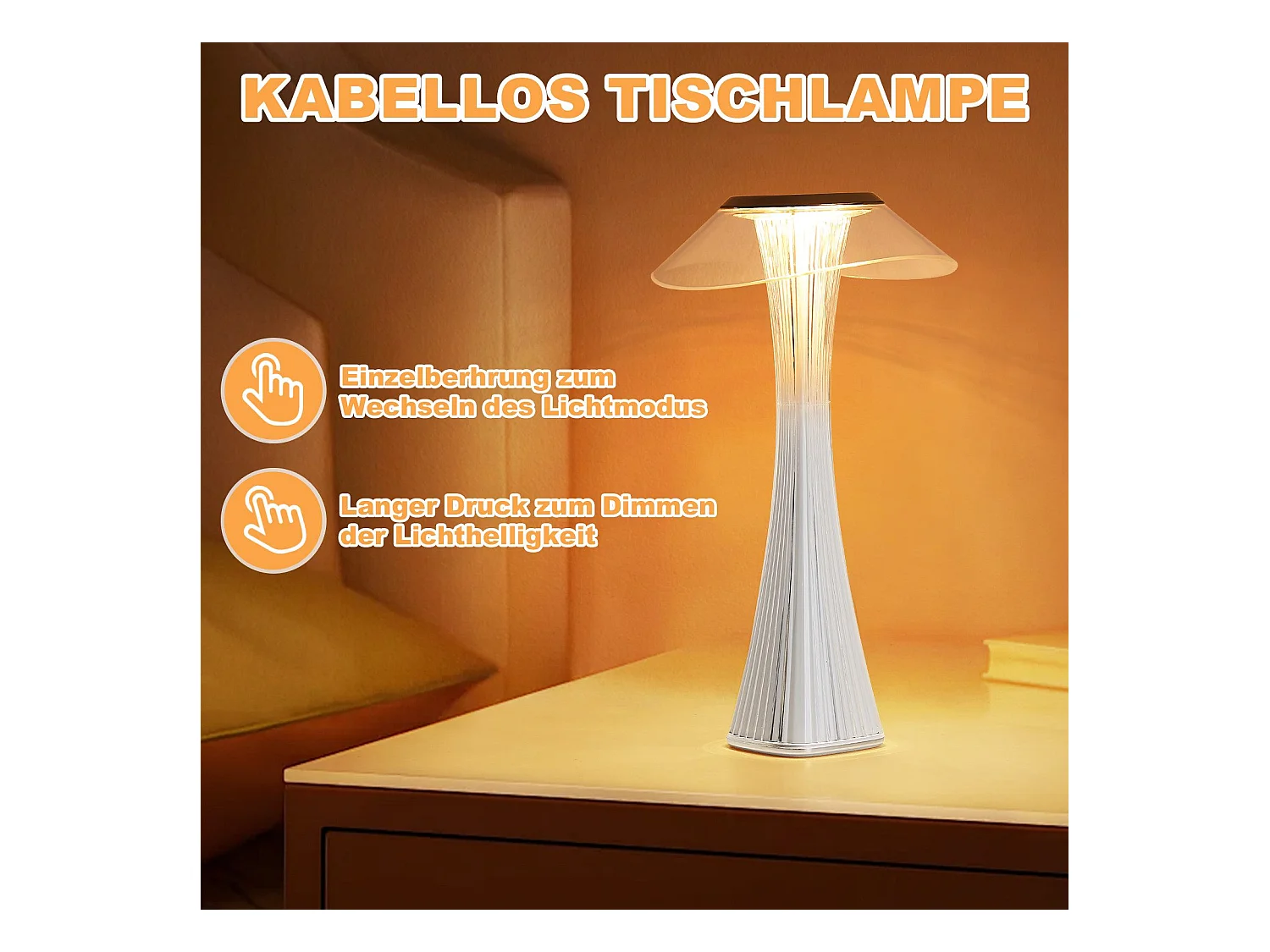 Lampe de chevet LED NETTLIFE tactile à intensité variable USB avec 3 niveaux de luminosité Lampe de table de chambre