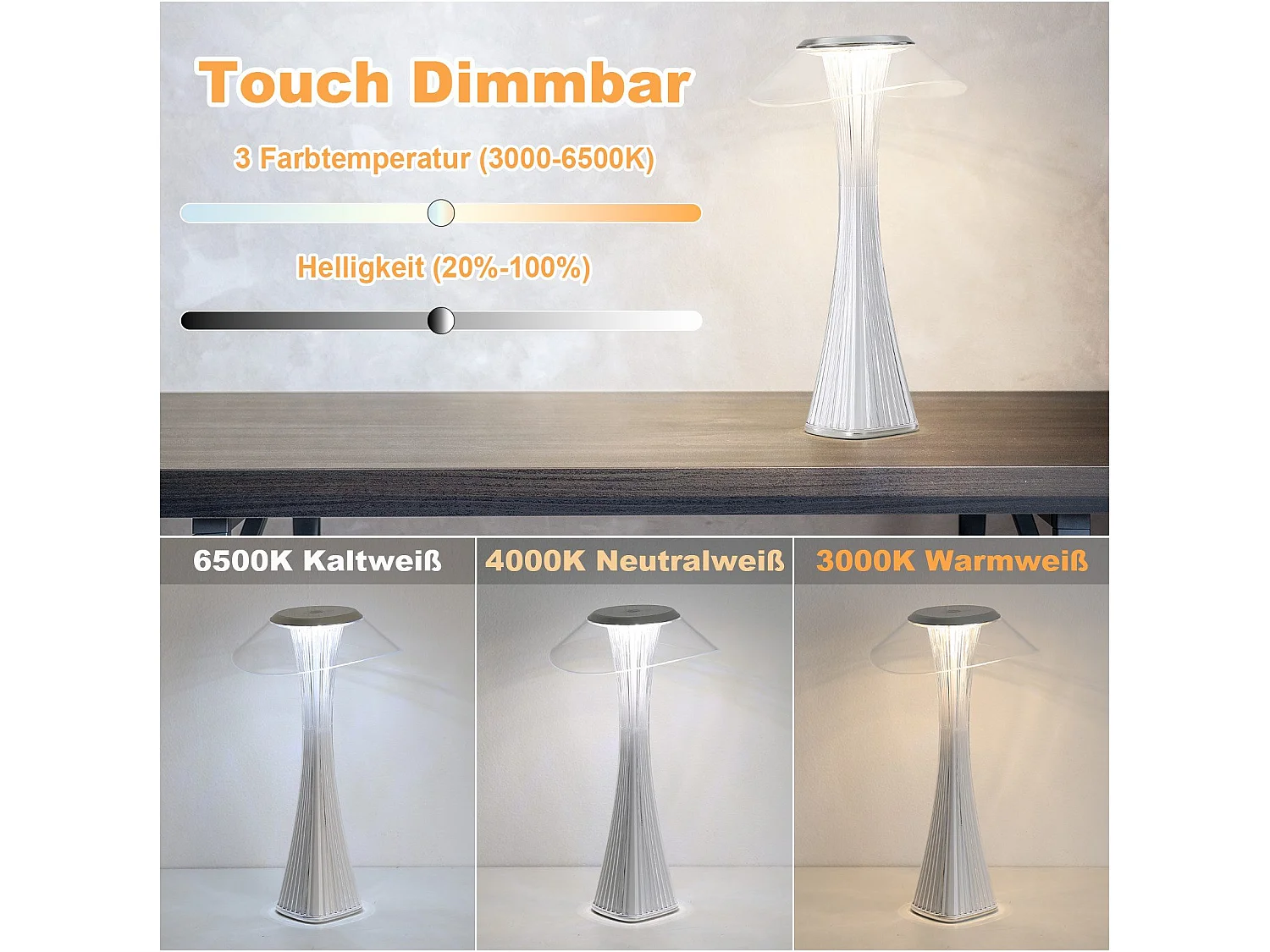 Lampe de chevet LED NETTLIFE tactile à intensité variable USB avec 3 niveaux de luminosité Lampe de table de chambre