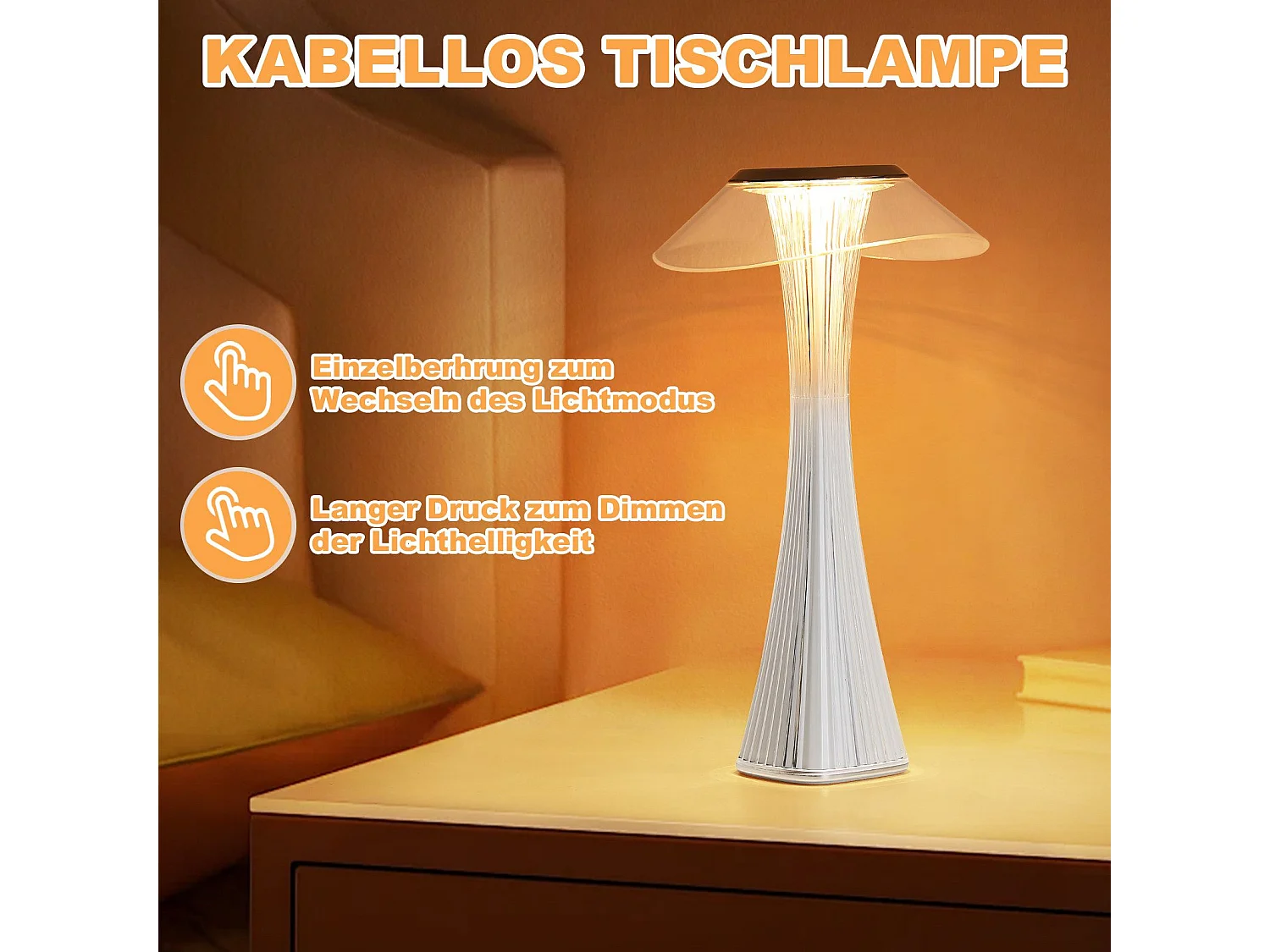 Lampe de chevet LED NETTLIFE tactile à intensité variable USB avec 3 niveaux de luminosité Lampe de table de chambre