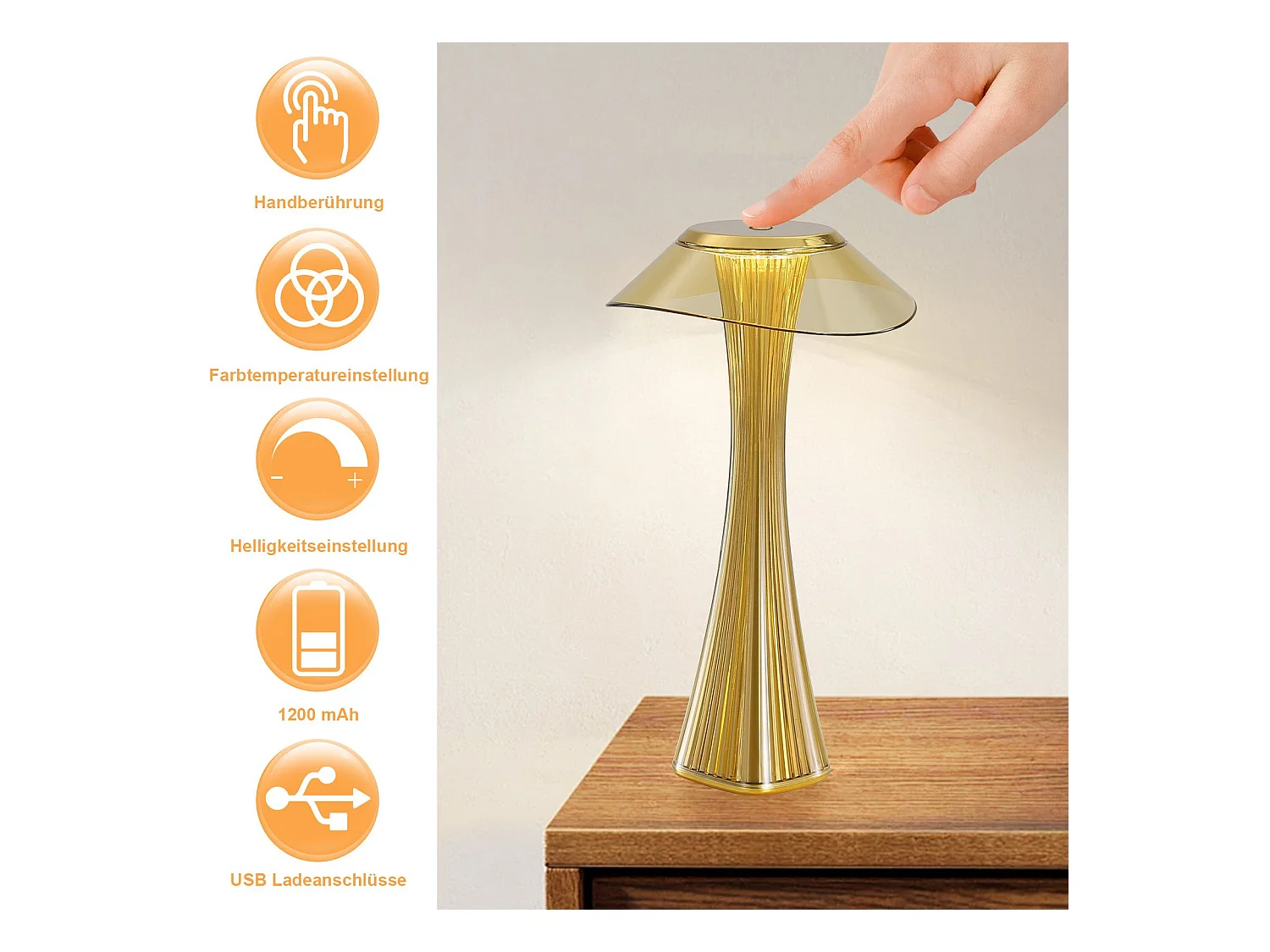 NETTLIFE Nowoczesna ściemnialna lampka nocna LED USB z 3 poziomami jasności Lampa stołowa Lampa stołowa