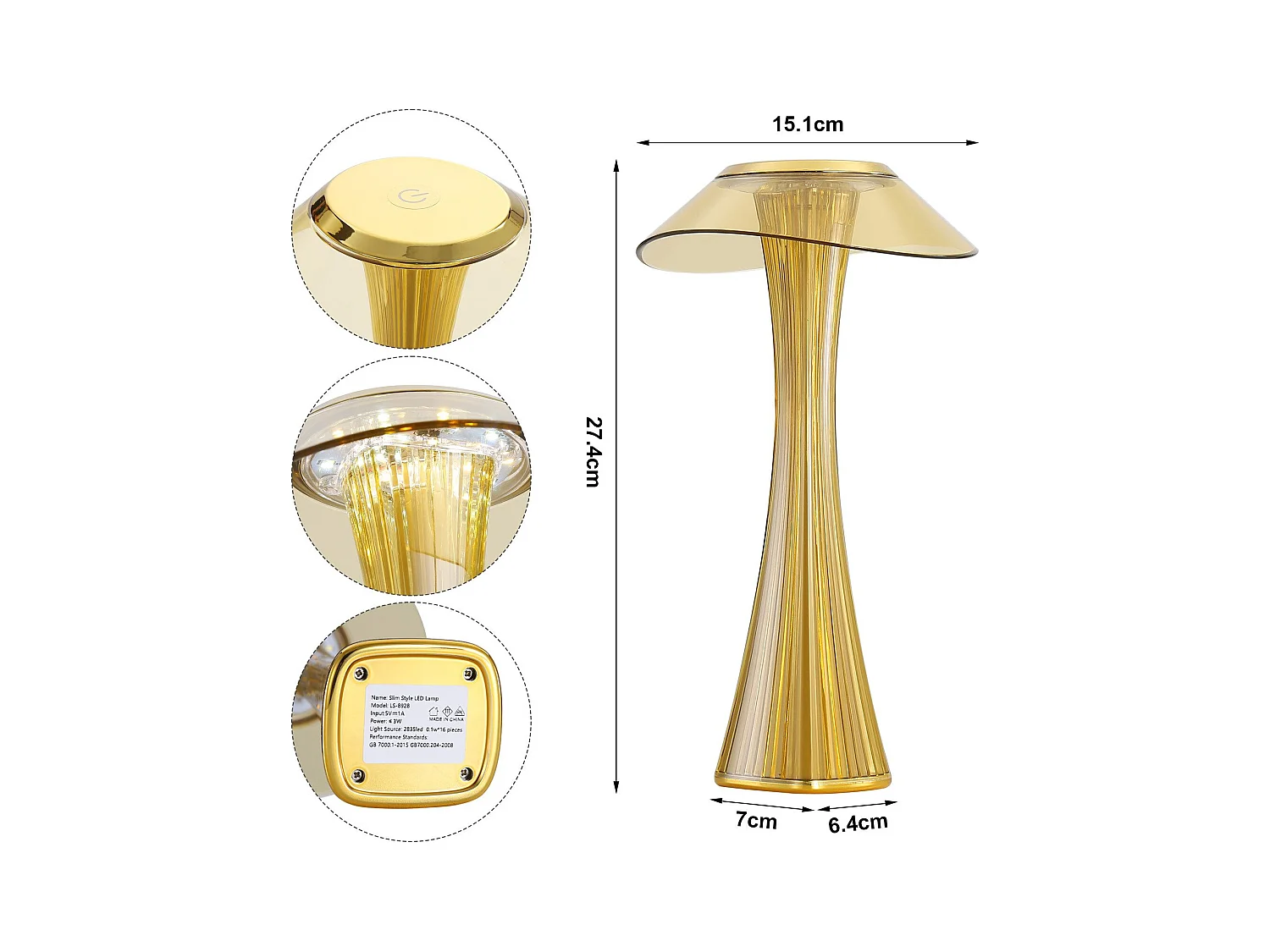 NETTLIFE Nowoczesna ściemnialna lampka nocna LED USB z 3 poziomami jasności Lampa stołowa Lampa stołowa