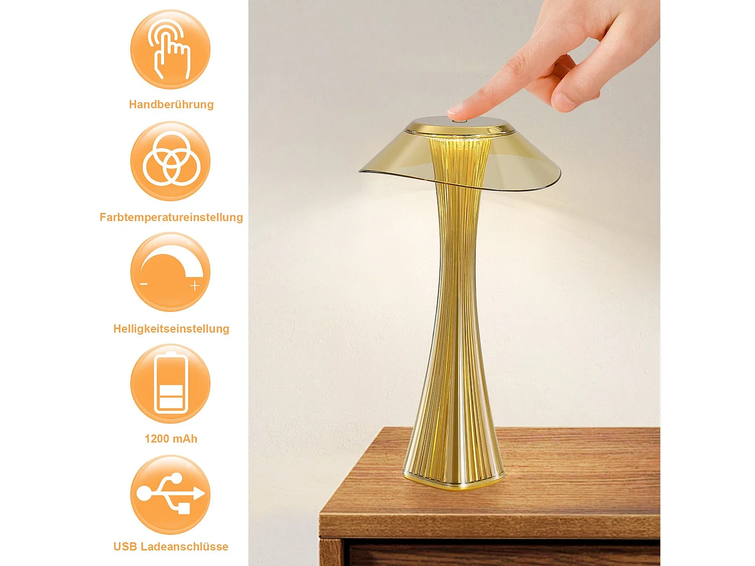 NETTLIFE Moderne dimmbare USB-LED-Nachttischlampe mit 3 Helligkeitsstufen Tischlampe Tischleuchte