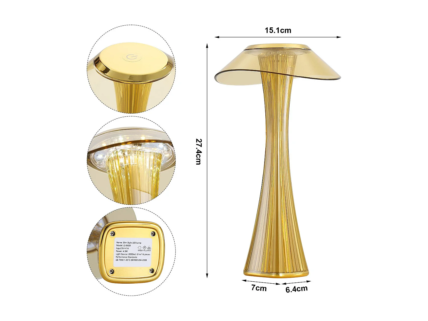 NETTLIFE Nowoczesna ściemnialna lampka nocna LED USB z 3 poziomami jasności Lampa stołowa Lampa stołowa