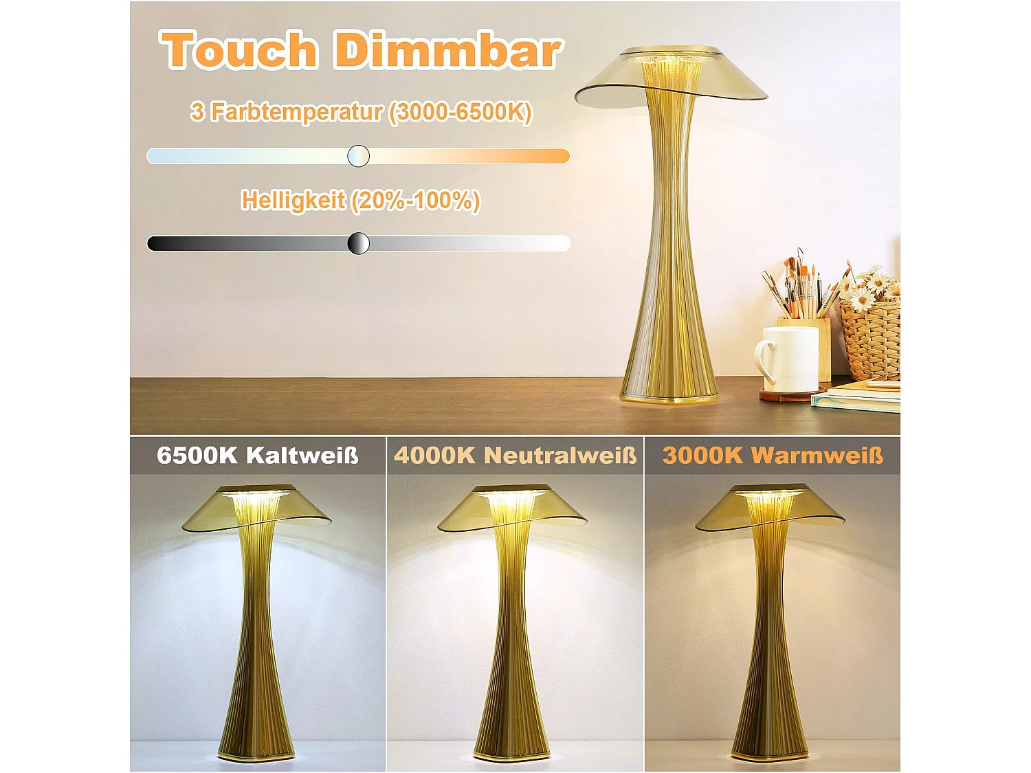 Lampe de chevet LED NETTLIFE moderne à intensité variable USB avec 3 niveaux de luminosité Lampe de table Lampe de table