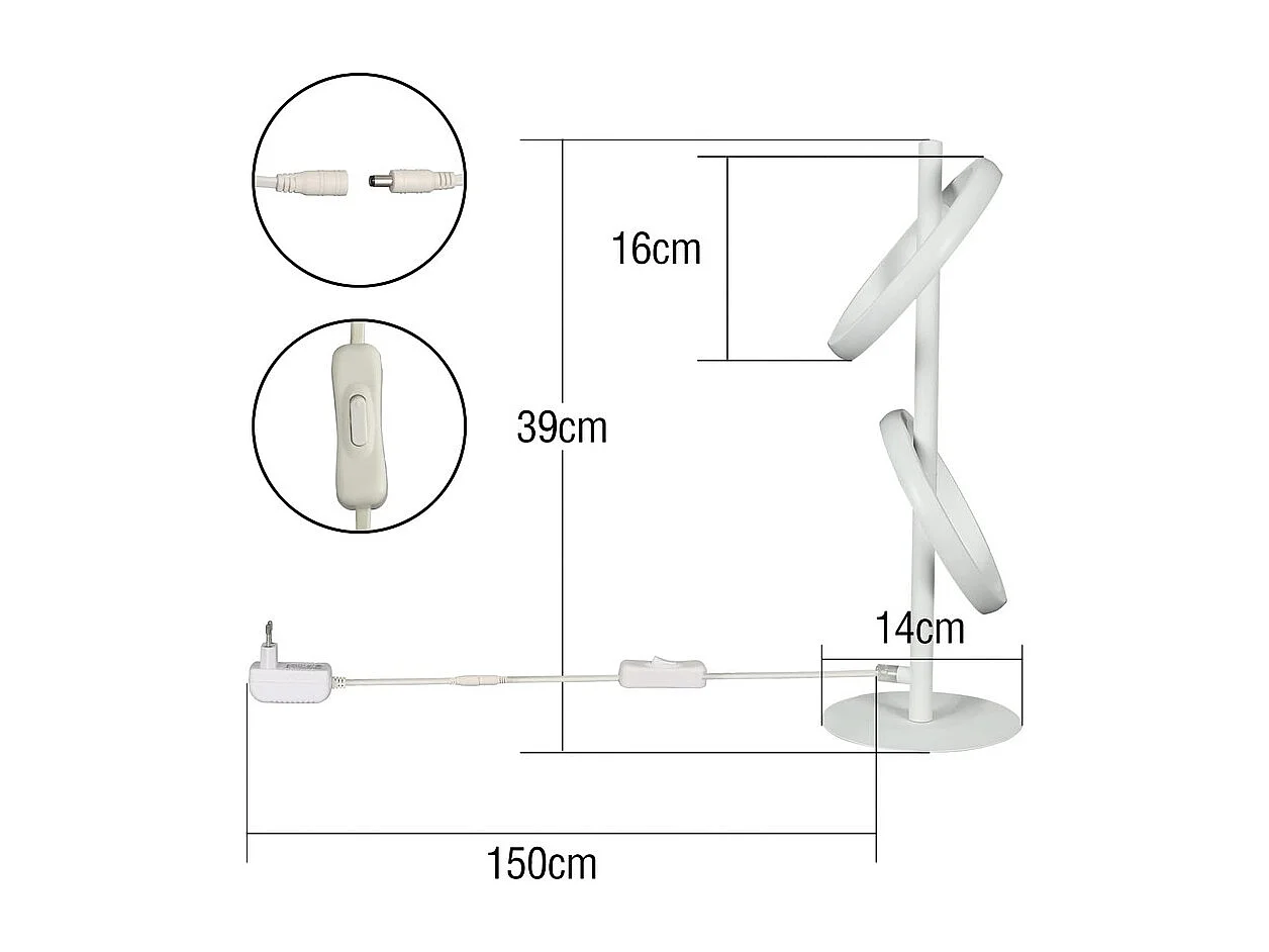 Lampe de table LED NETTLIFE Lampe de bureau rotative moderne en forme d'anneau pour salon