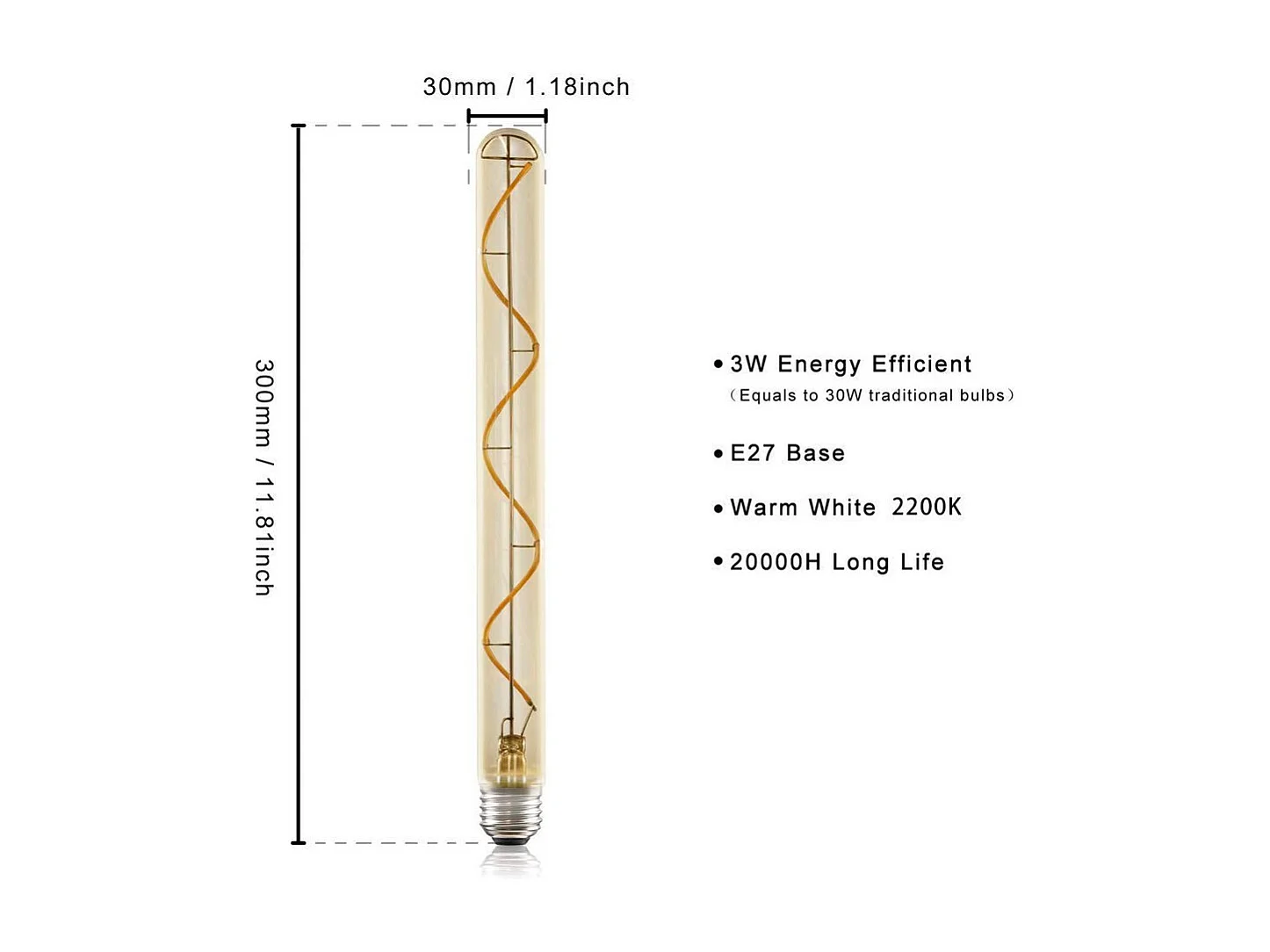 NETTLIFE E27 LED-lamp in vintage stijl, buisvormig, 300 mm, goudkleurig voor thuis en in het café