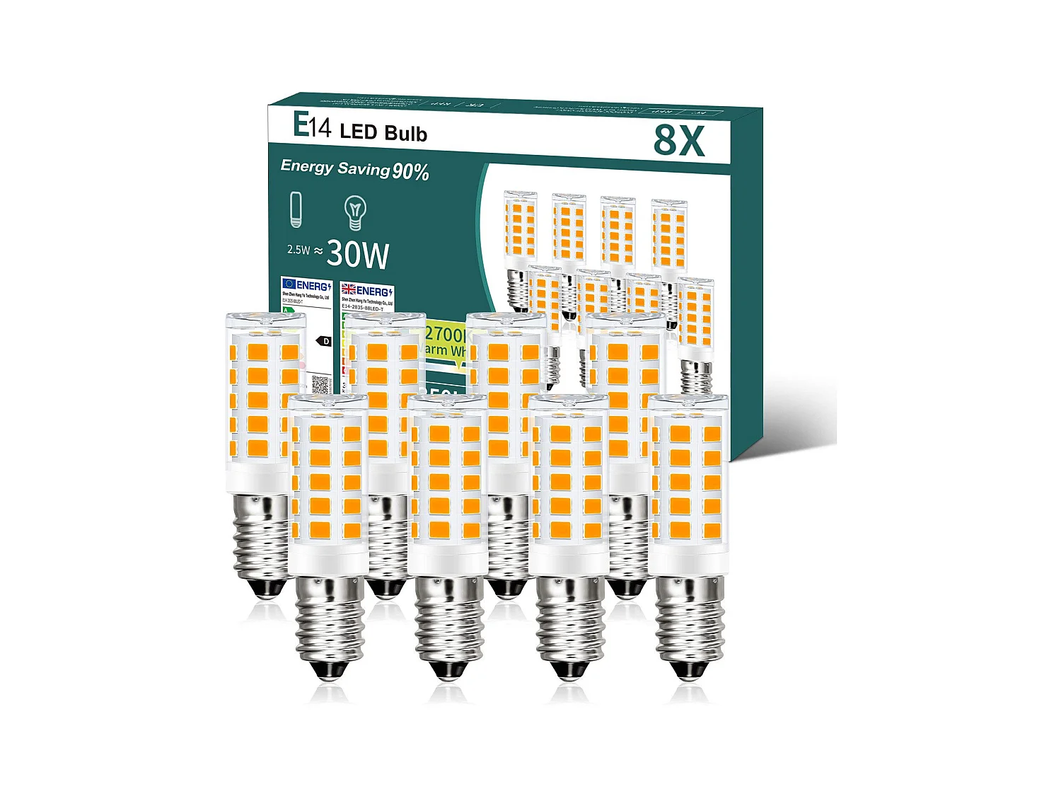 NETTLIFE E14 Vintage LED-lamp, 8 stuks - 2700K, Retro glas, 2,5W, spaarlamp, E14, 8 stuks