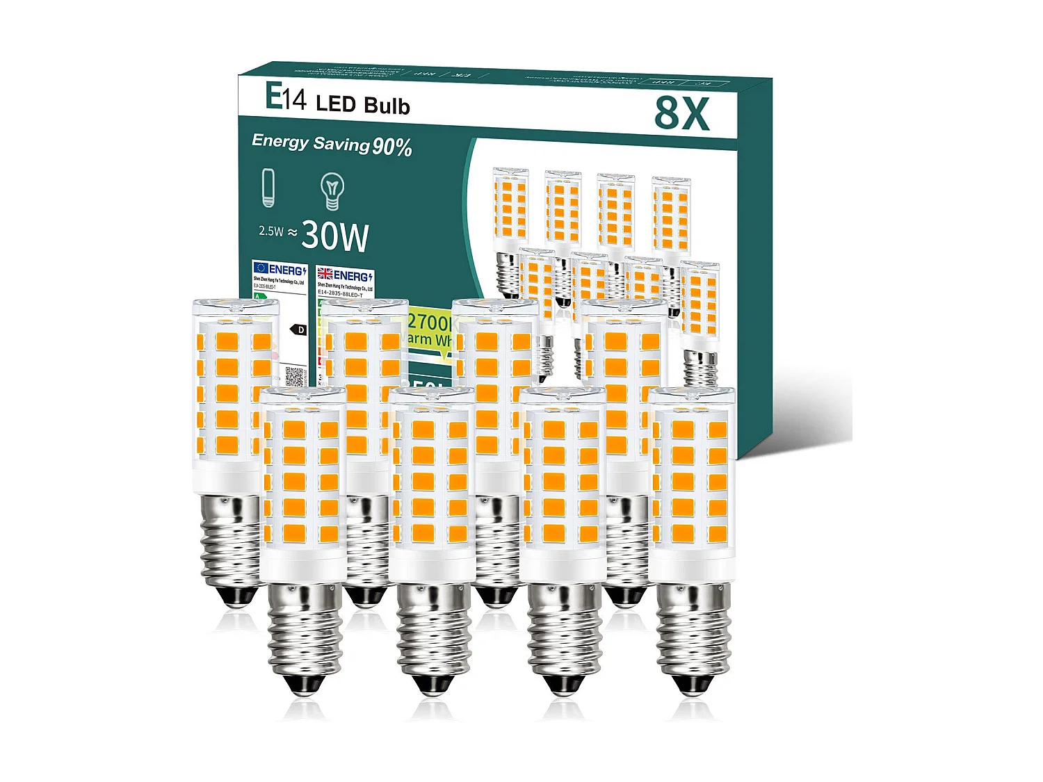 Ampoule LED NETTLIFE E14 vintage, lot de 8 – 2 700 K, verre rétro, 2,5 W, lampe à économie d'énergie, E14, 8 pièces