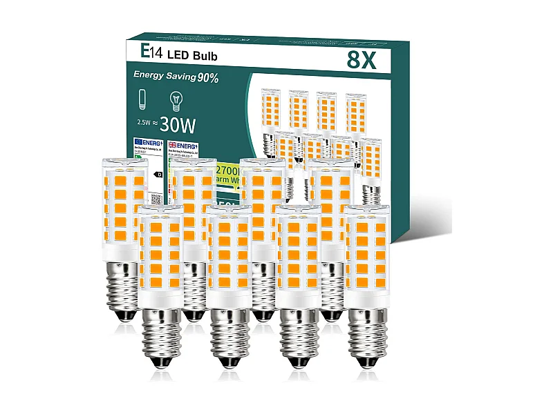 NETTLIFE - Bombilla LED vintage E14 (paquete de 8), 2700 K, cristal retro, 2,5 W, ahorro de energía, E14 (8 unidades)