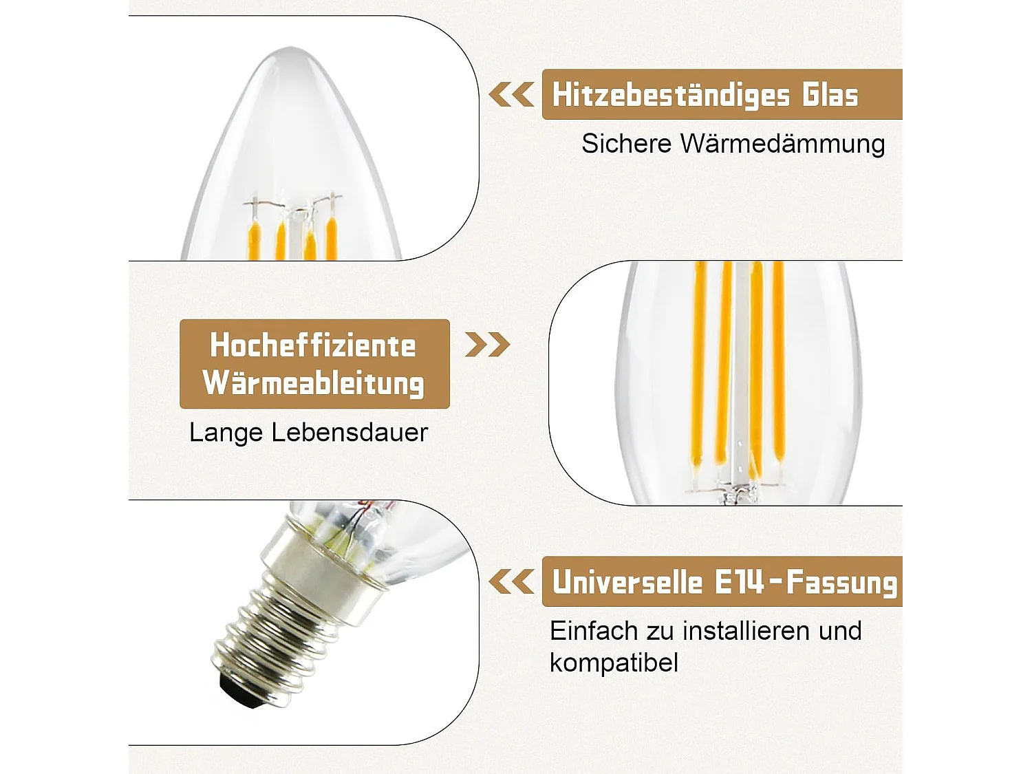 NETTLIFE E14 LED-lamp warm wit 6 stuks 4W vintage filament kaarslamp 2700K