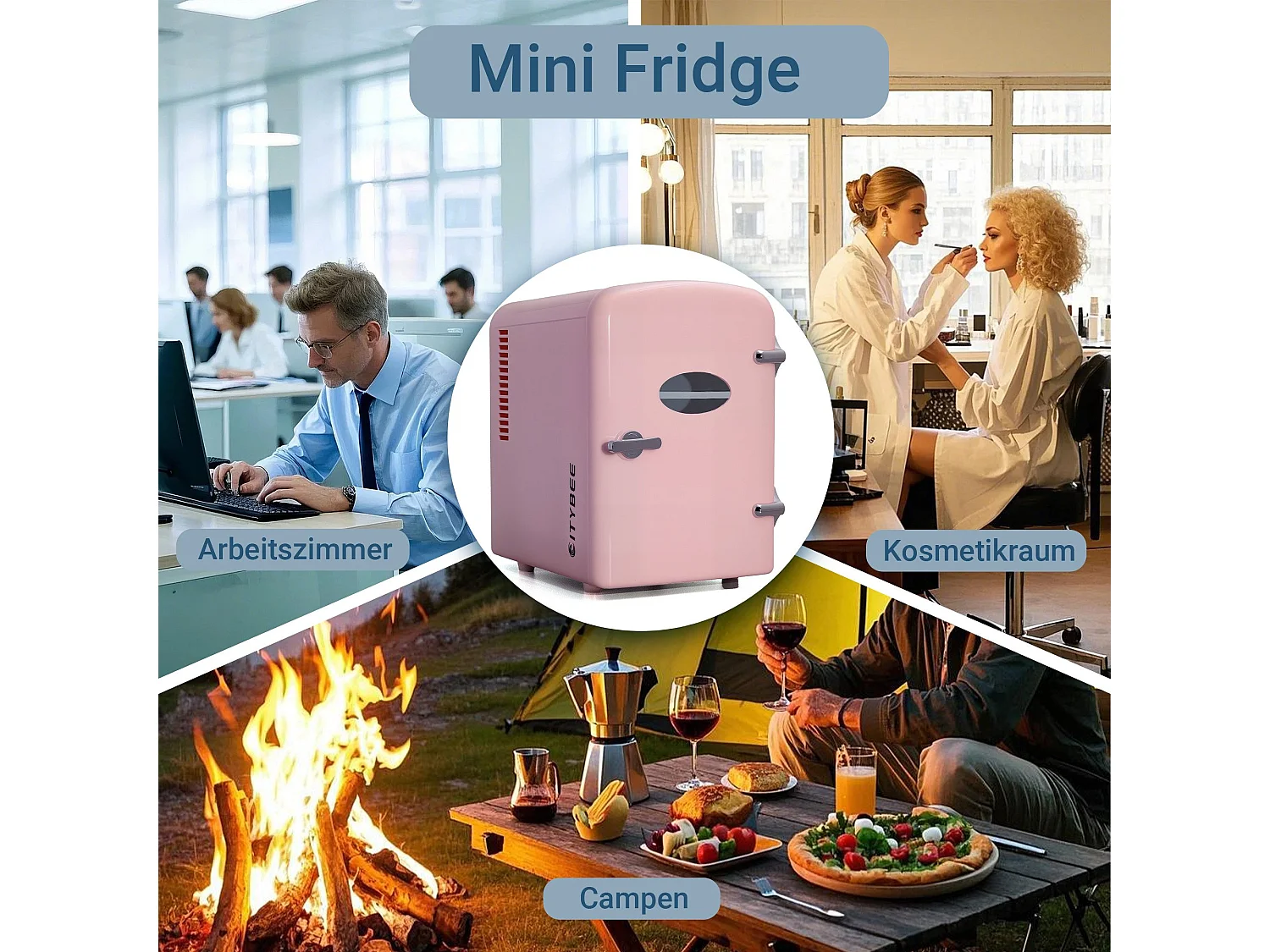 NETTLIFE Mini-Kühlschrank, 4 l, kleiner Kühlschrank, 12 V, 230 V, ideal für Auto, Schlafzimmer, Camping, Büro und Reisen (Pink)