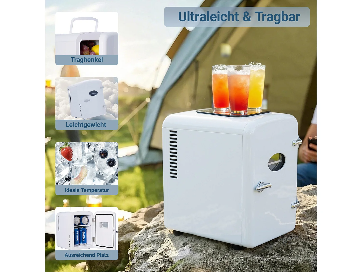 Mini refrigerador NETTLIFE de 4 litros, 12 V, 230 V, ideal para coche, dormitorio, camping, oficina y viajes (blanco)
