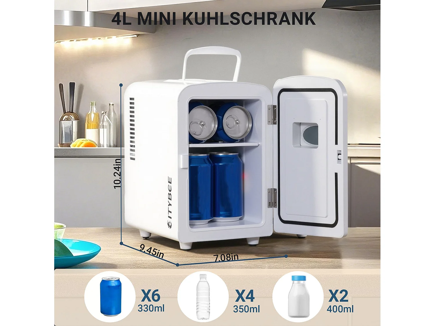 Mini refrigerador NETTLIFE de 4 litros, 12 V, 230 V, ideal para coche, dormitorio, camping, oficina y viajes (blanco)