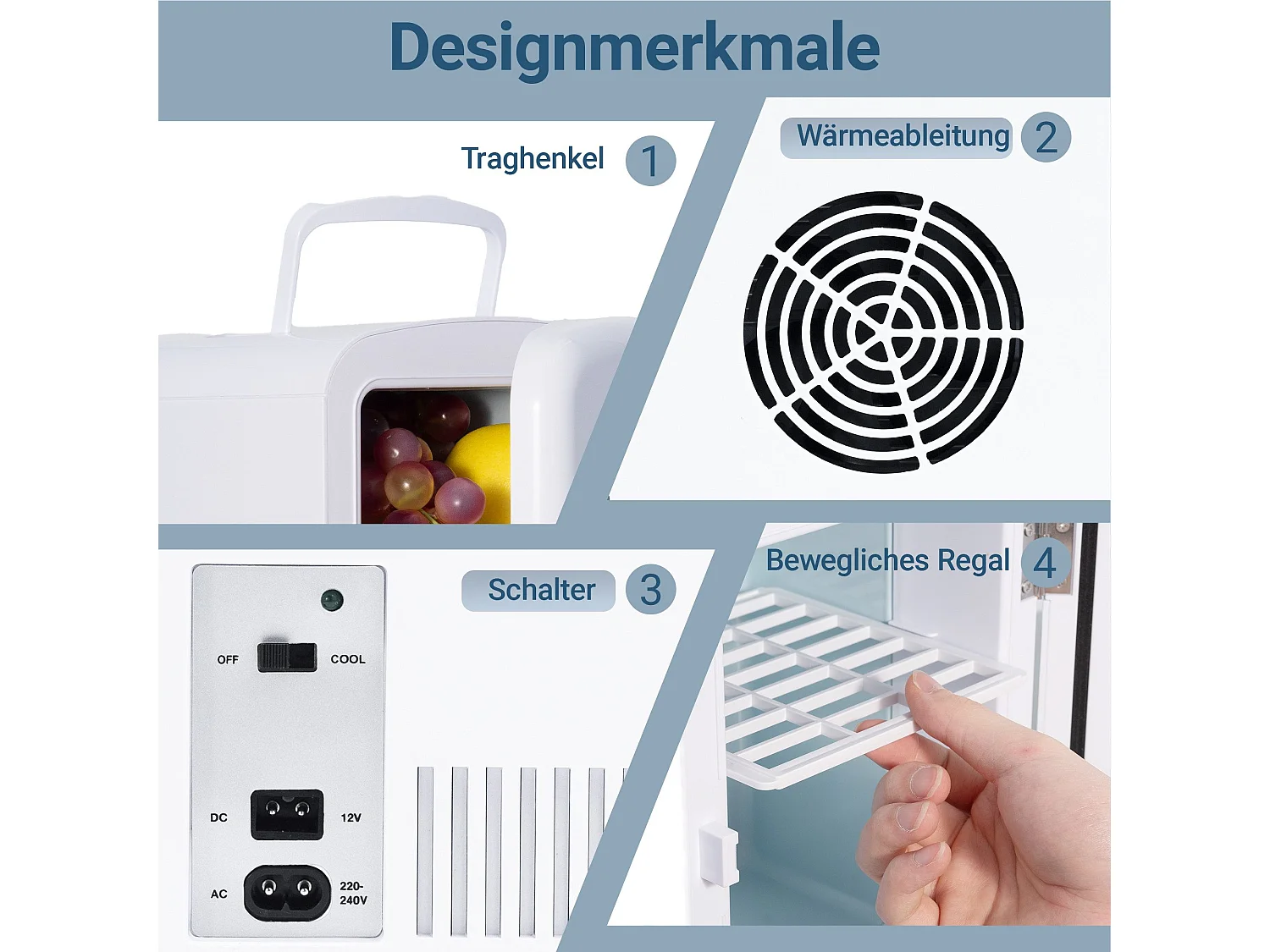 Mini refrigerador NETTLIFE de 4 litros, 12 V, 230 V, ideal para coche, dormitorio, camping, oficina y viajes (blanco)