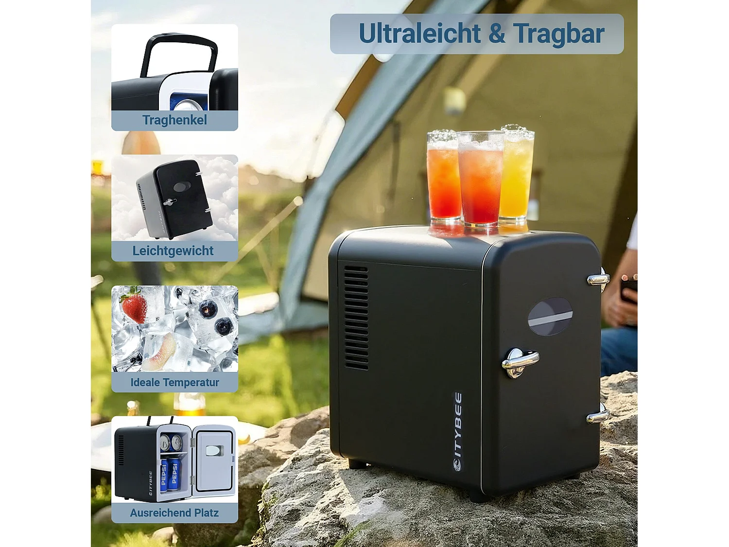 NETTLIFE Mini-Kühlschrank, 4 l, kleiner Kühlschrank, 12 V, 230 V, ideal für Auto, Schlafzimmer, Camping, Büro und Reisen (schwarz)