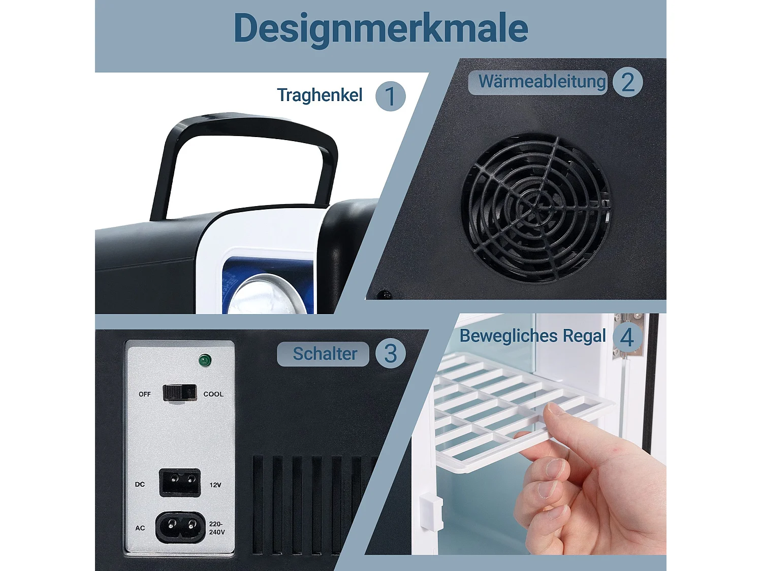 NETTLIFE Mini-Kühlschrank, 4 l, kleiner Kühlschrank, 12 V, 230 V, ideal für Auto, Schlafzimmer, Camping, Büro und Reisen (schwarz)