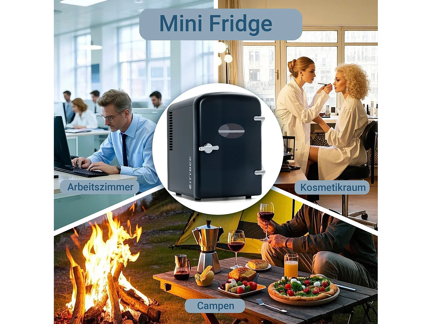 NETTLIFE Mini-Kühlschrank, 4 l, kleiner Kühlschrank, 12 V, 230 V, ideal für Auto, Schlafzimmer, Camping, Büro und Reisen (schwarz)