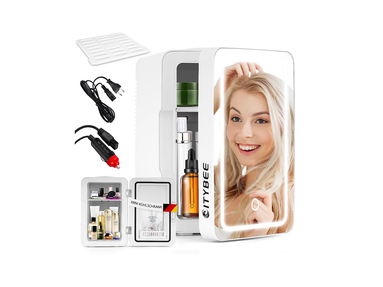 Mini réfrigérateur NETTLIFE 6 L - Petit réfrigérateur 12 V 230 V silencieux avec miroir et éclairage LED