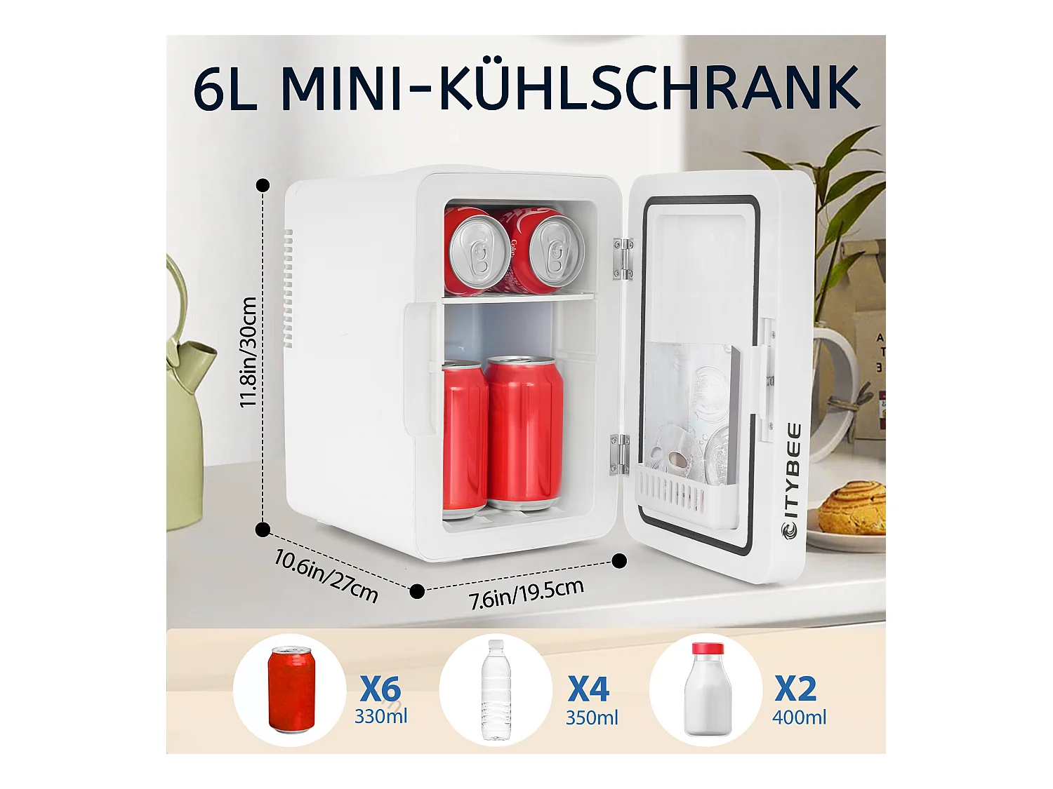 Mini réfrigérateur NETTLIFE 6 L - Petit réfrigérateur 12 V 230 V silencieux avec miroir et éclairage LED