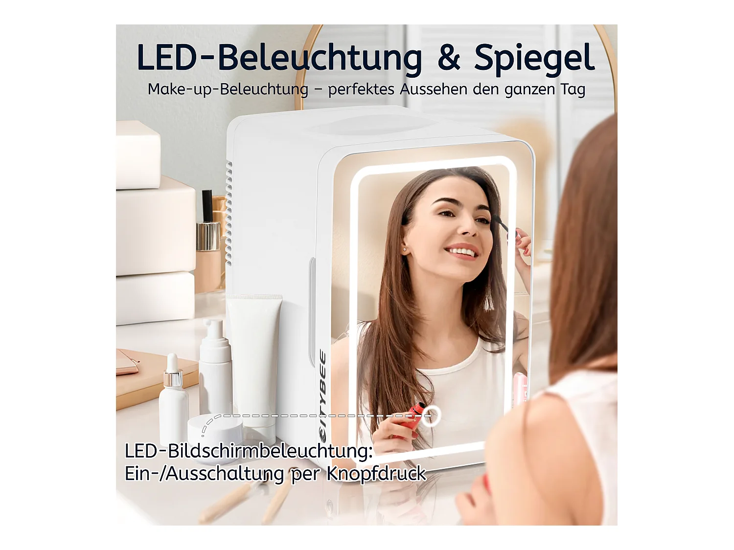 Mini réfrigérateur NETTLIFE 6 L - Petit réfrigérateur 12 V 230 V silencieux avec miroir et éclairage LED