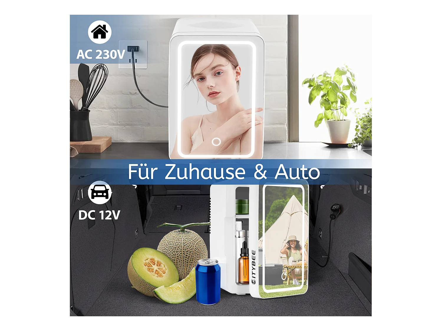 Mini réfrigérateur NETTLIFE 6 L - Petit réfrigérateur 12 V 230 V silencieux avec miroir et éclairage LED