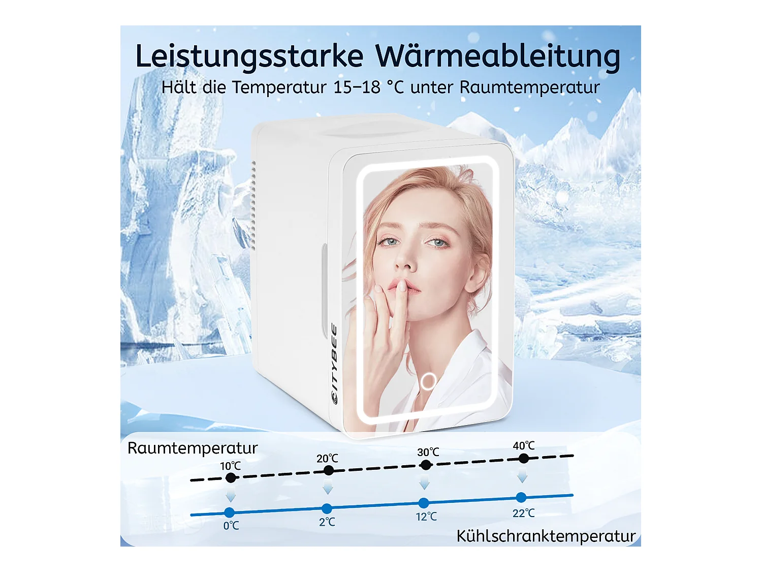 Mini réfrigérateur NETTLIFE 6 L - Petit réfrigérateur 12 V 230 V silencieux avec miroir et éclairage LED