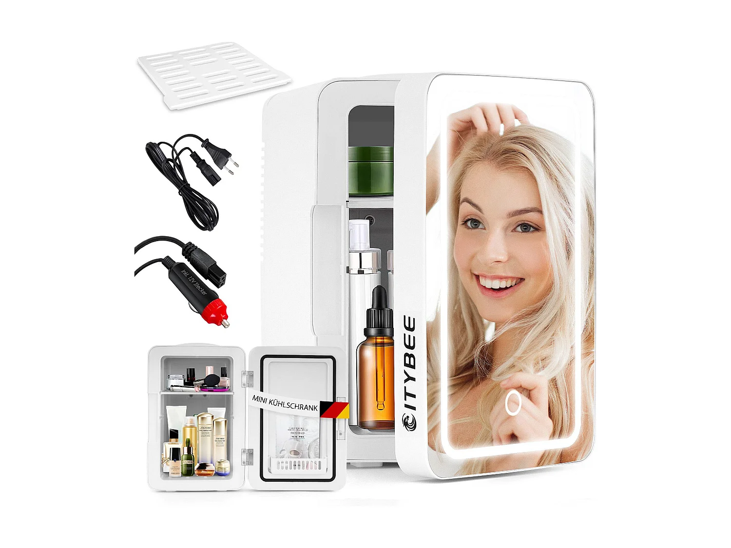 Mini réfrigérateur NETTLIFE 6 L - Petit réfrigérateur 12 V 230 V silencieux avec miroir et éclairage LED