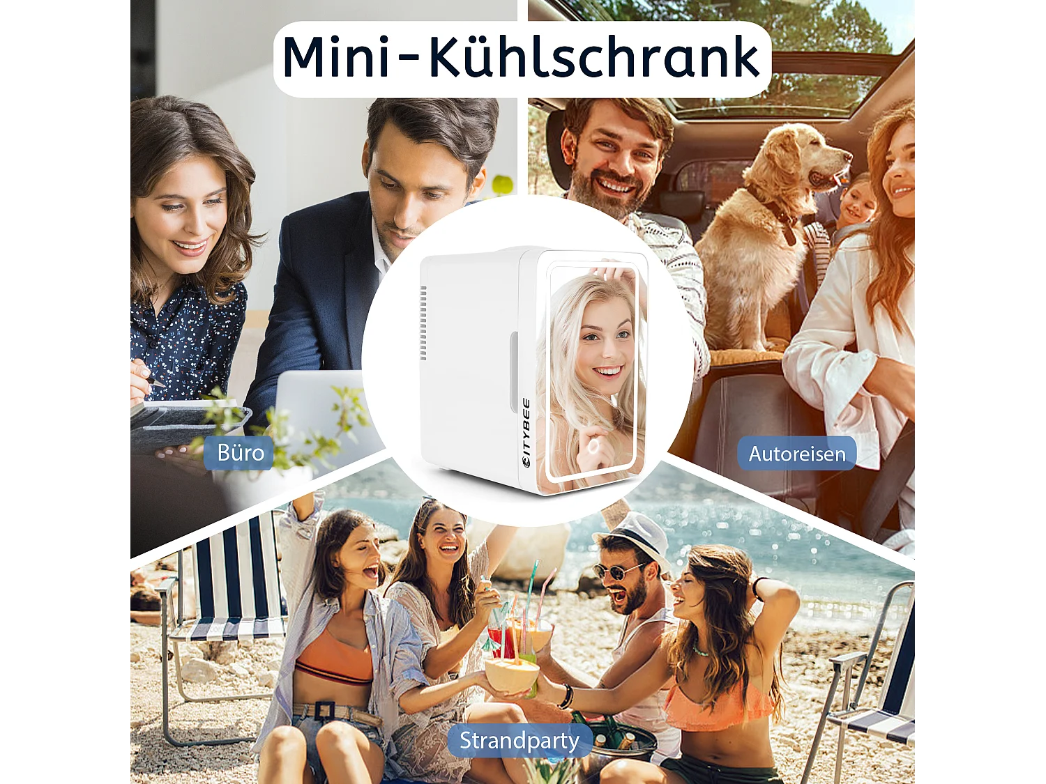 NETTLIFE 6L Mini-Kühlschrank – 12 V 230 V, leiser kleiner Kühlschrank mit Spiegel und LED-Beleuchtung