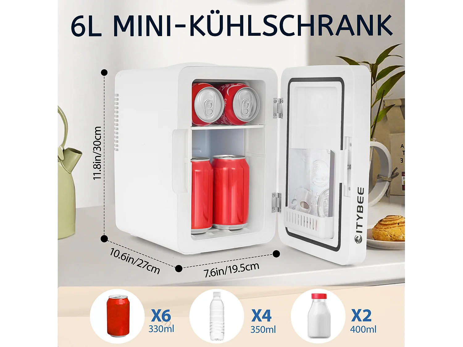 Mini réfrigérateur NETTLIFE 6 L - Petit réfrigérateur 12 V 230 V silencieux avec miroir et éclairage LED