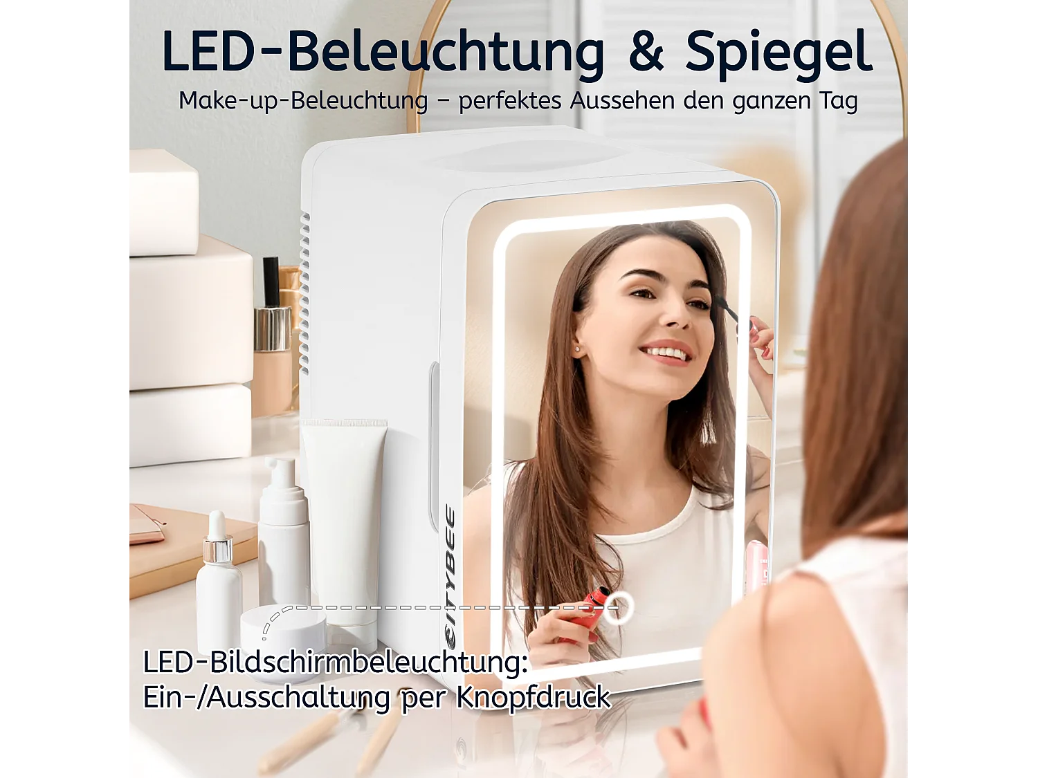 Mini réfrigérateur NETTLIFE 6 L - Petit réfrigérateur 12 V 230 V silencieux avec miroir et éclairage LED