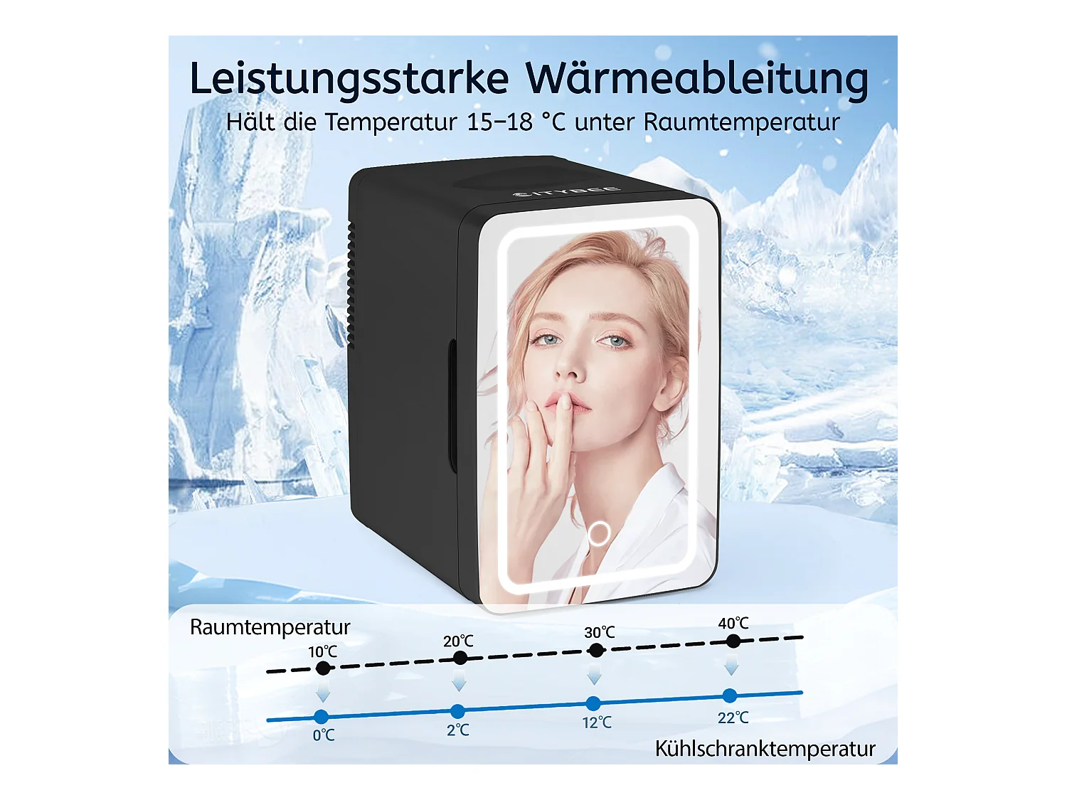 Mini refrigerador NETTLIFE de 6 litros: refrigerador pequeño, silencioso, de 12 V y 230 V, con espejo e iluminación LED. Refrigerador para el cuidado de la piel.