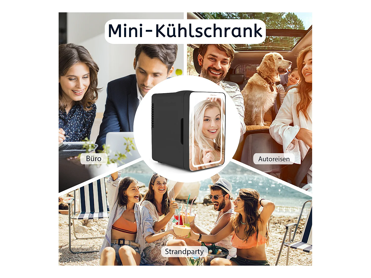 Mini-réfrigérateur NETTLIFE 6 L - Petit réfrigérateur 12 V 230 V silencieux avec miroir et éclairage LED - Réfrigérateur pour soins de la peau