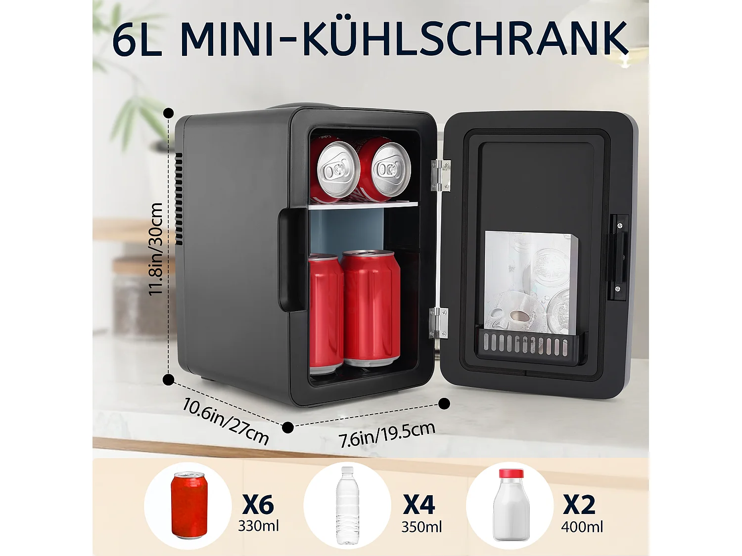 Mini-réfrigérateur NETTLIFE 6 L - Petit réfrigérateur 12 V 230 V silencieux avec miroir et éclairage LED - Réfrigérateur pour soins de la peau