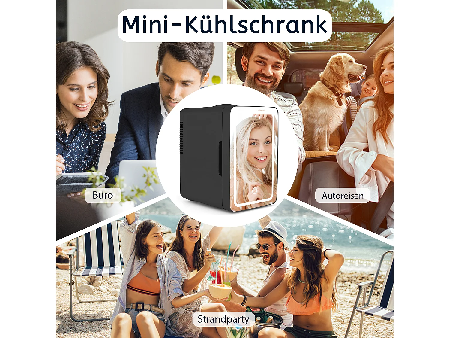 Mini-réfrigérateur NETTLIFE 6 L - Petit réfrigérateur 12 V 230 V silencieux avec miroir et éclairage LED - Réfrigérateur pour soins de la peau