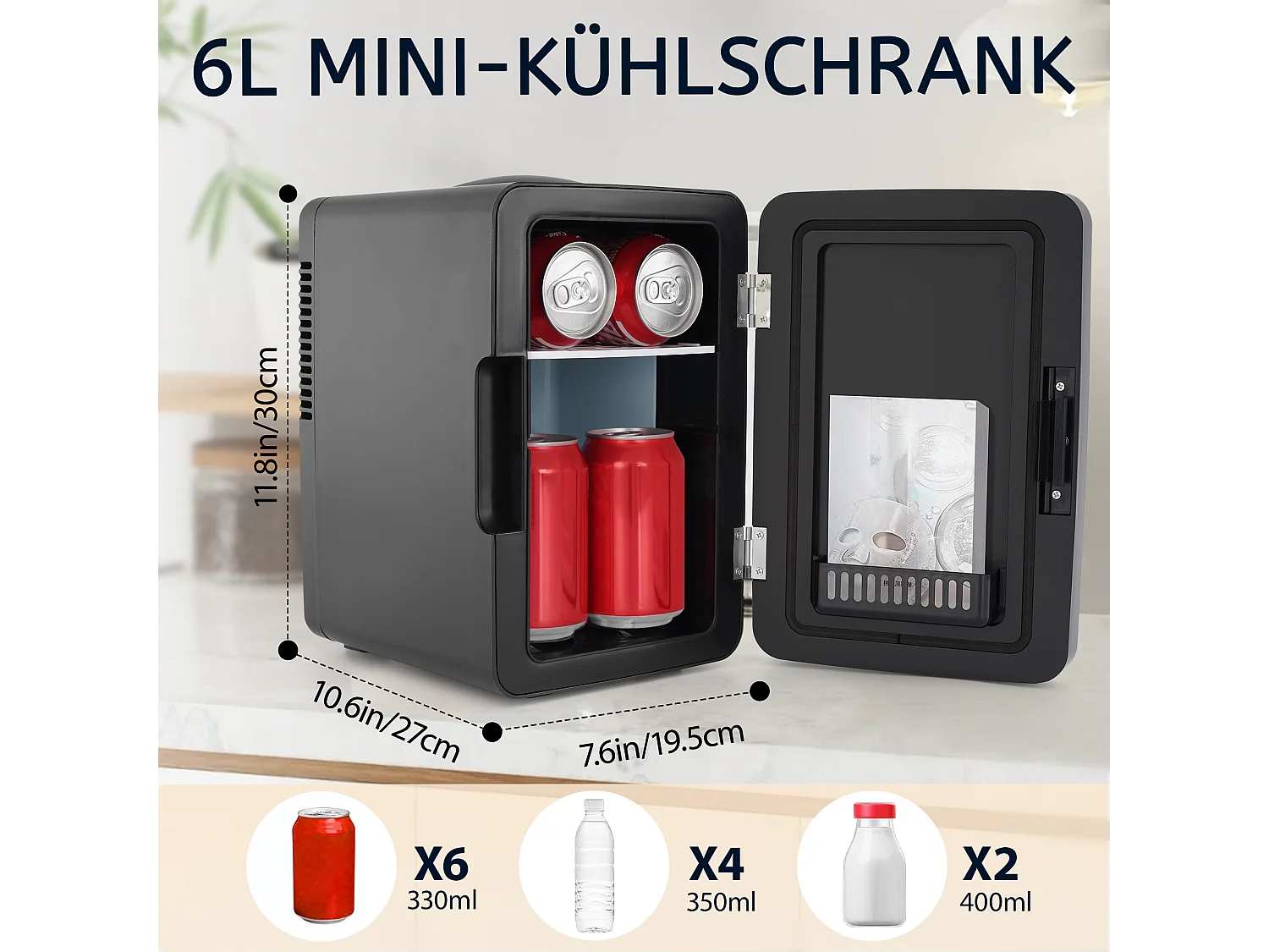 Mini refrigerador NETTLIFE de 6 litros: refrigerador pequeño, silencioso, de 12 V y 230 V, con espejo e iluminación LED. Refrigerador para el cuidado de la piel.