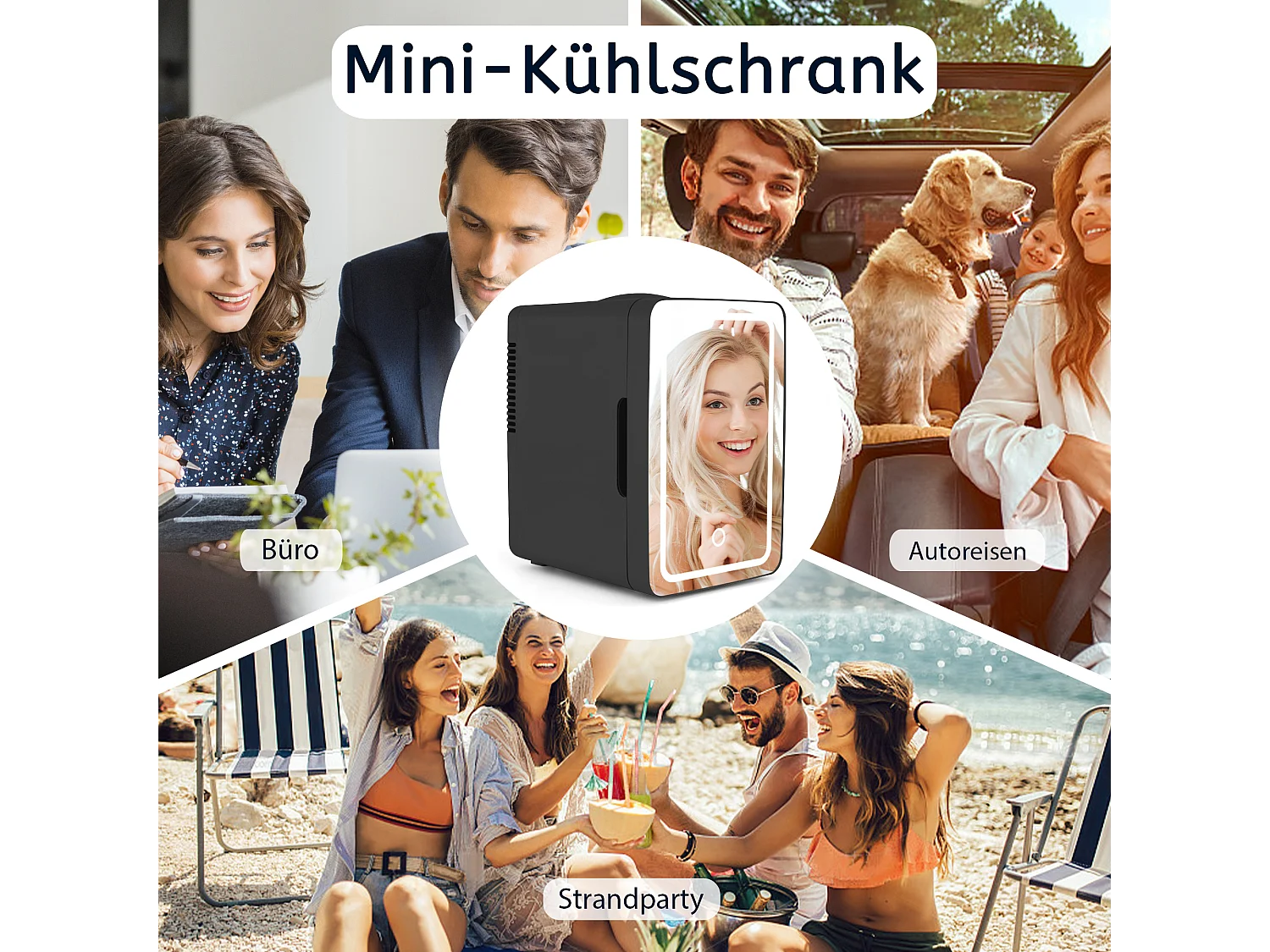 Mini-réfrigérateur NETTLIFE 6 L - Petit réfrigérateur 12 V 230 V silencieux avec miroir et éclairage LED - Réfrigérateur pour soins de la peau