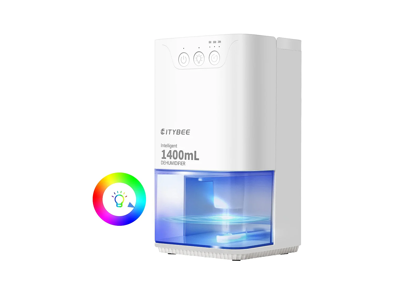 Déshumidificateur NETTLIFE 1400 ml avec minuterie et d'ambiance (blanc)