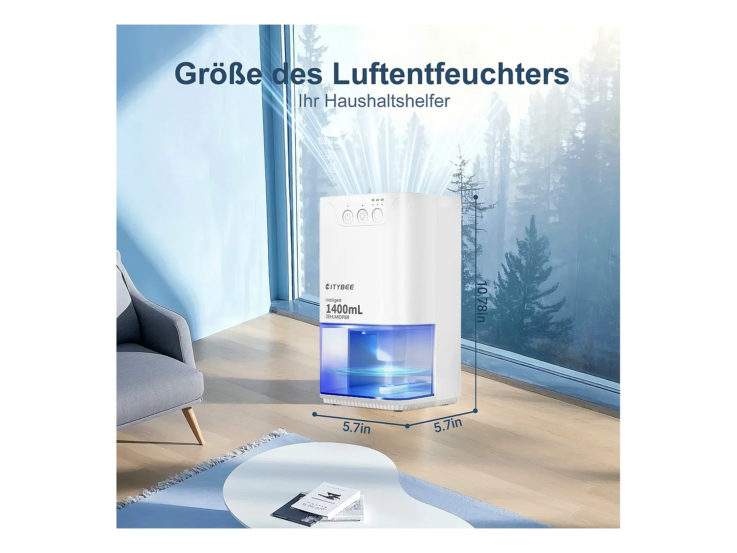 Déshumidificateur NETTLIFE 1400 ml avec minuterie et d'ambiance (blanc)