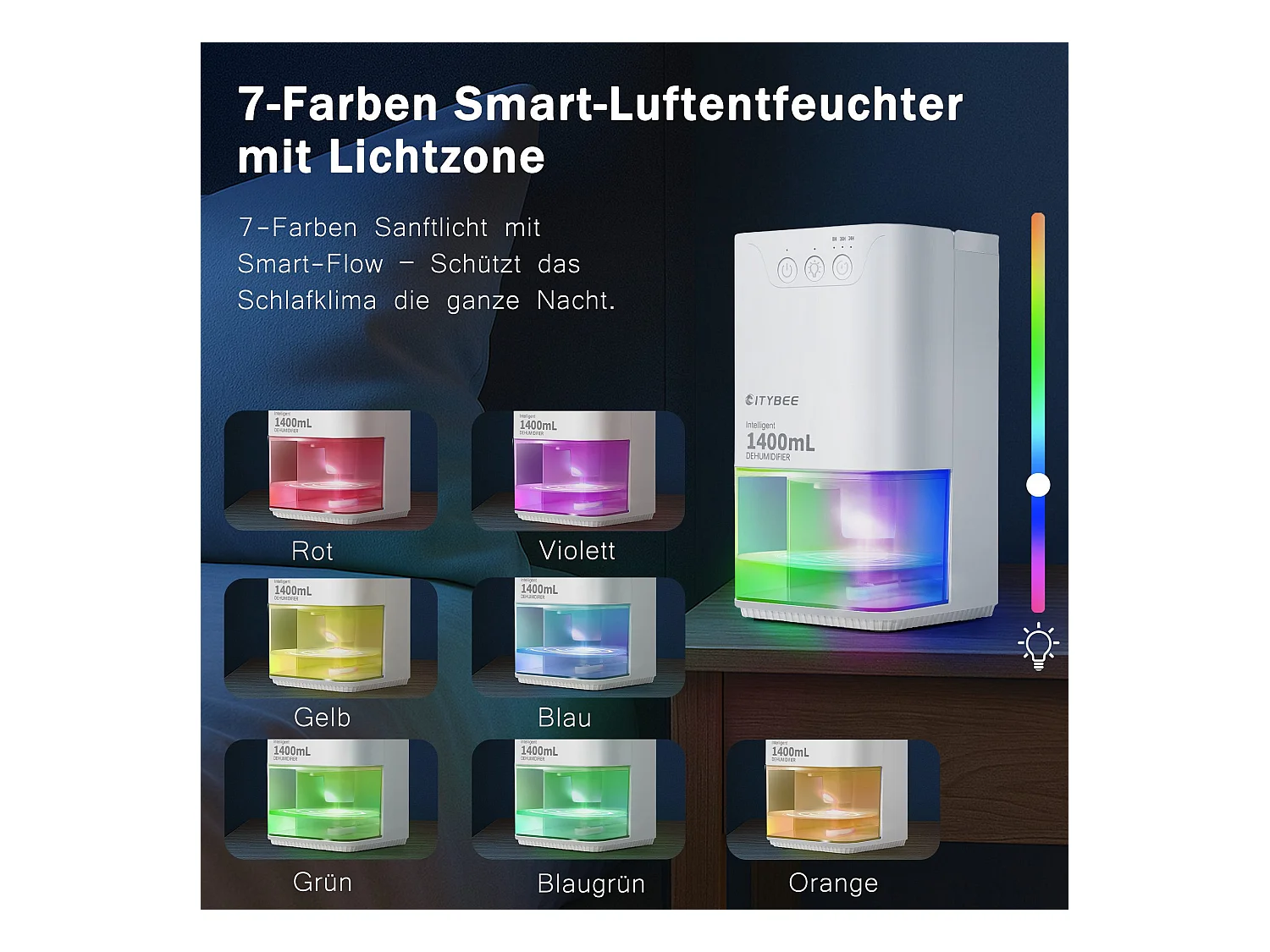 Déshumidificateur NETTLIFE 1400 ml avec minuterie et d'ambiance (blanc)