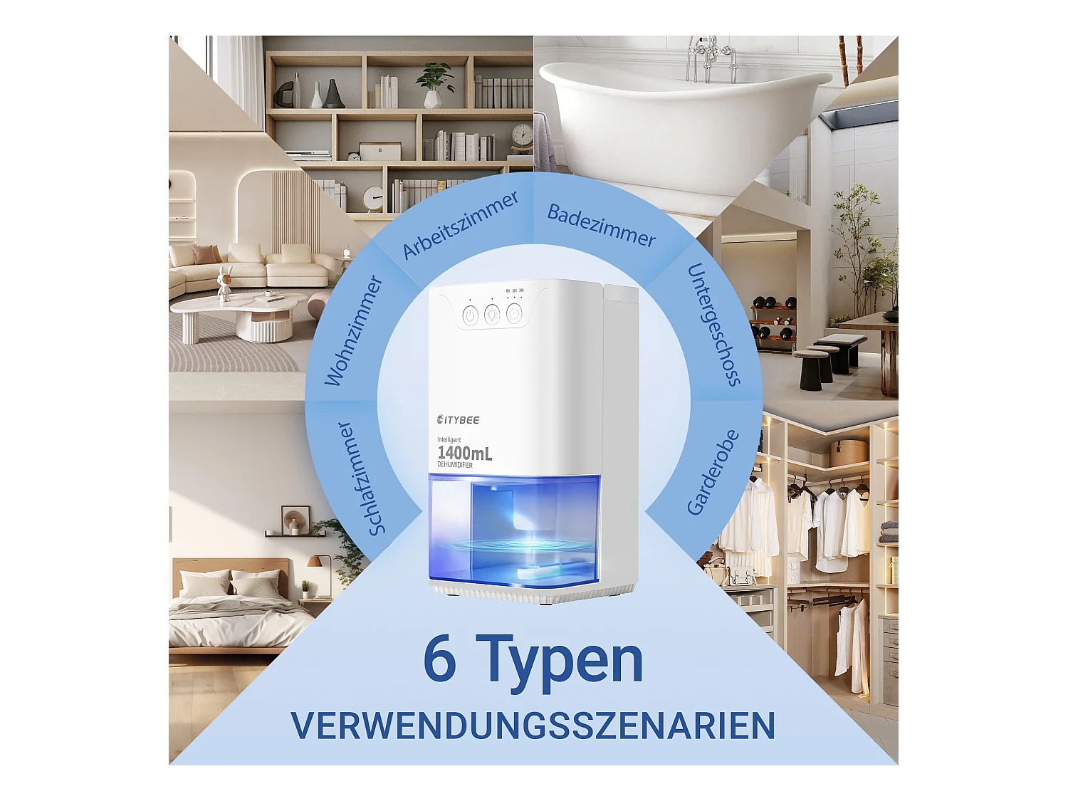 Déshumidificateur NETTLIFE 1400 ml avec minuterie et d'ambiance (blanc)