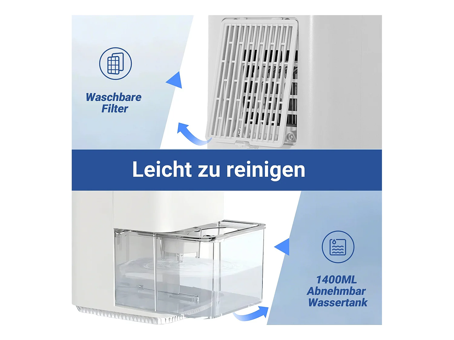 Déshumidificateur NETTLIFE 1400 ml avec minuterie et d'ambiance (blanc)