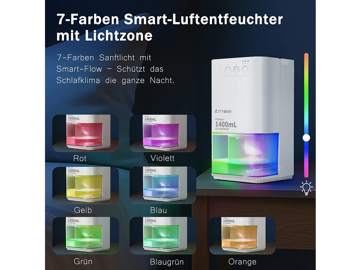 Déshumidificateur NETTLIFE 1400 ml avec minuterie et d'ambiance (blanc)