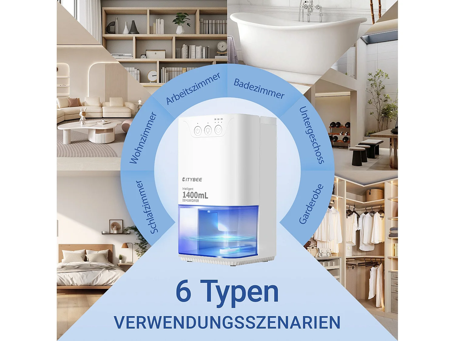 Déshumidificateur NETTLIFE 1400 ml avec minuterie et d'ambiance (blanc)