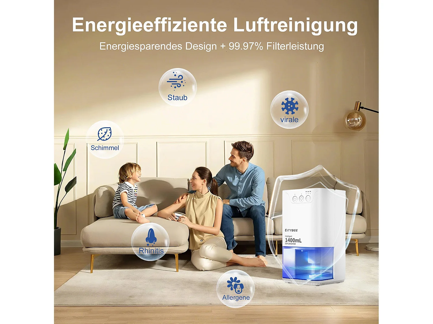 Déshumidificateur NETTLIFE 1400 ml avec minuterie et d'ambiance (blanc)