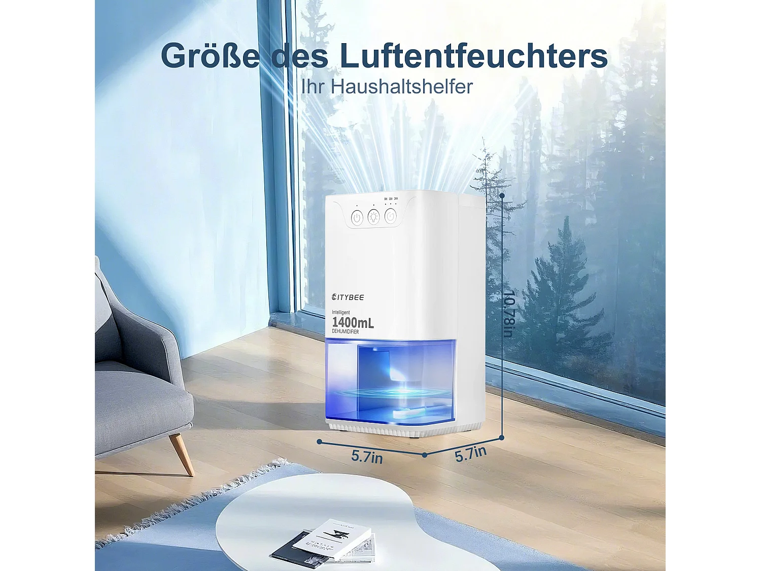 NETTLIFE 1400 ml Luchtontvochtiger met timer en kamertemperatuur (wit)