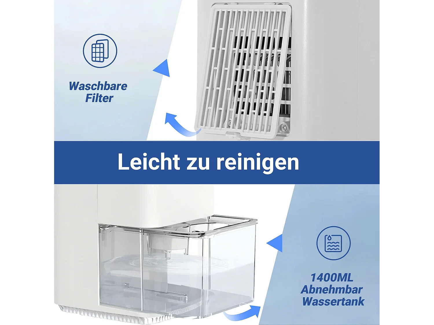 NETTLIFE 1400 ml Luchtontvochtiger met timer en kamertemperatuur (wit)