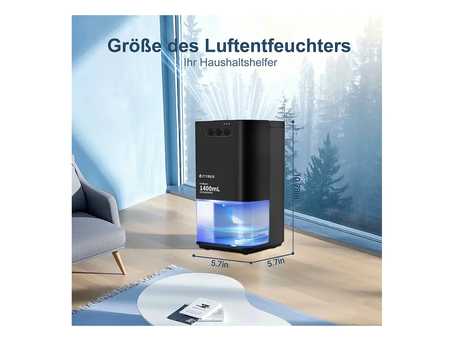 Déshumidificateur NETTLIFE 1400 ml avec minuterie et d'ambiance (noir)