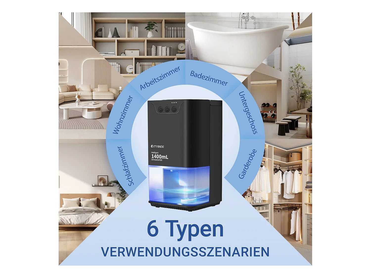 Déshumidificateur NETTLIFE 1400 ml avec minuterie et d'ambiance (noir)