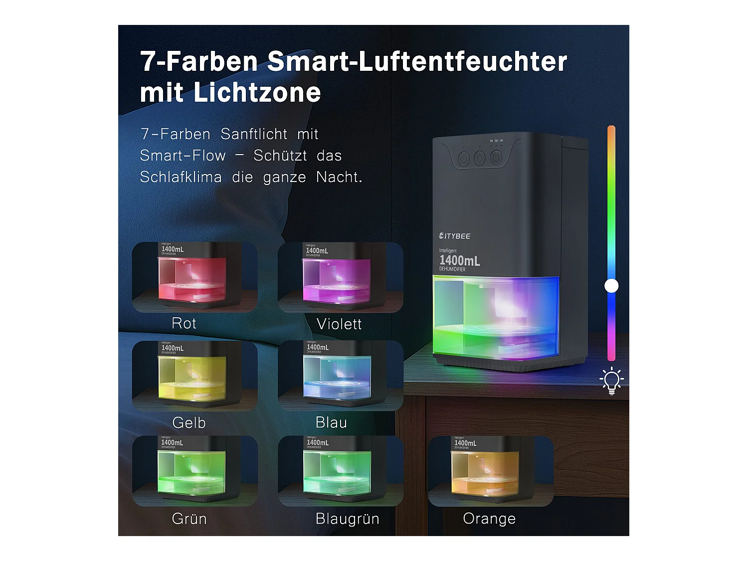 Déshumidificateur NETTLIFE 1400 ml avec minuterie et d'ambiance (noir)